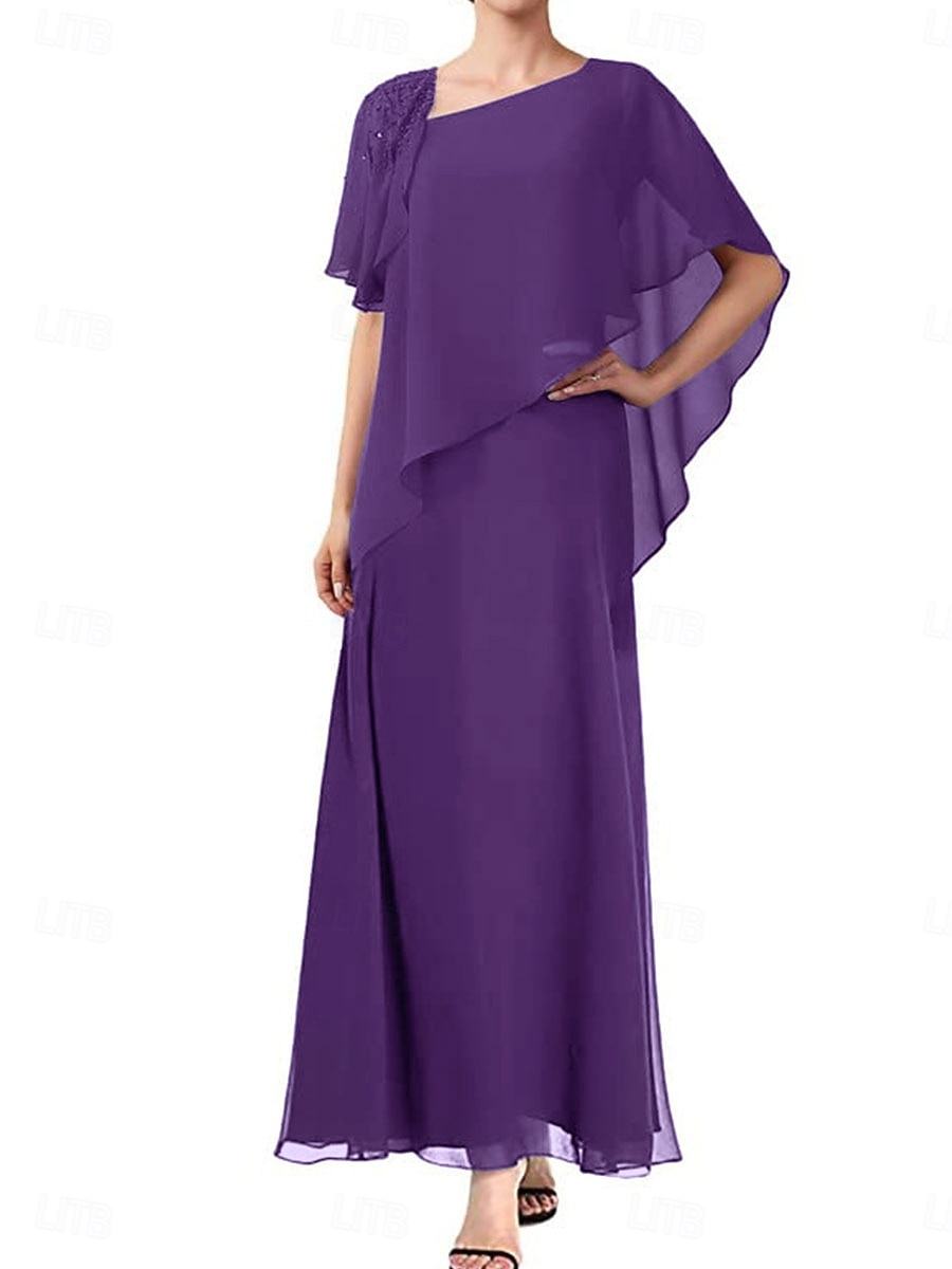 A-linie šaty pro matku nevěsty elegantní jednoduché čtvercový výstřih kotníková délka chiffon krátký rukáv s jednobarevným potiskem 2025 - $149.99 –P8