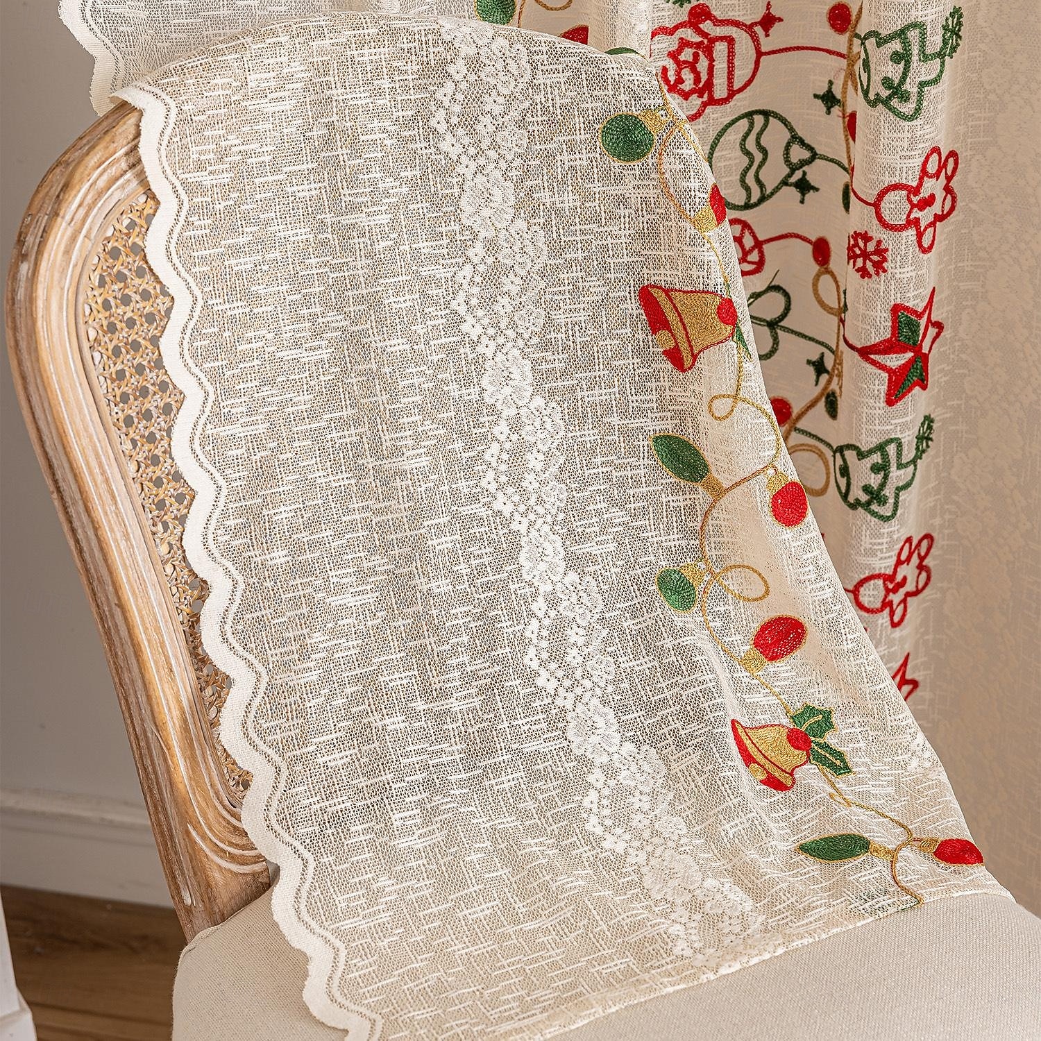 Julbroderade utskurna gardiner, julgardiner för vardagsrum och sovrum, färdiga i europeisk-amerikansk stil 2025 - $9.49 –P12