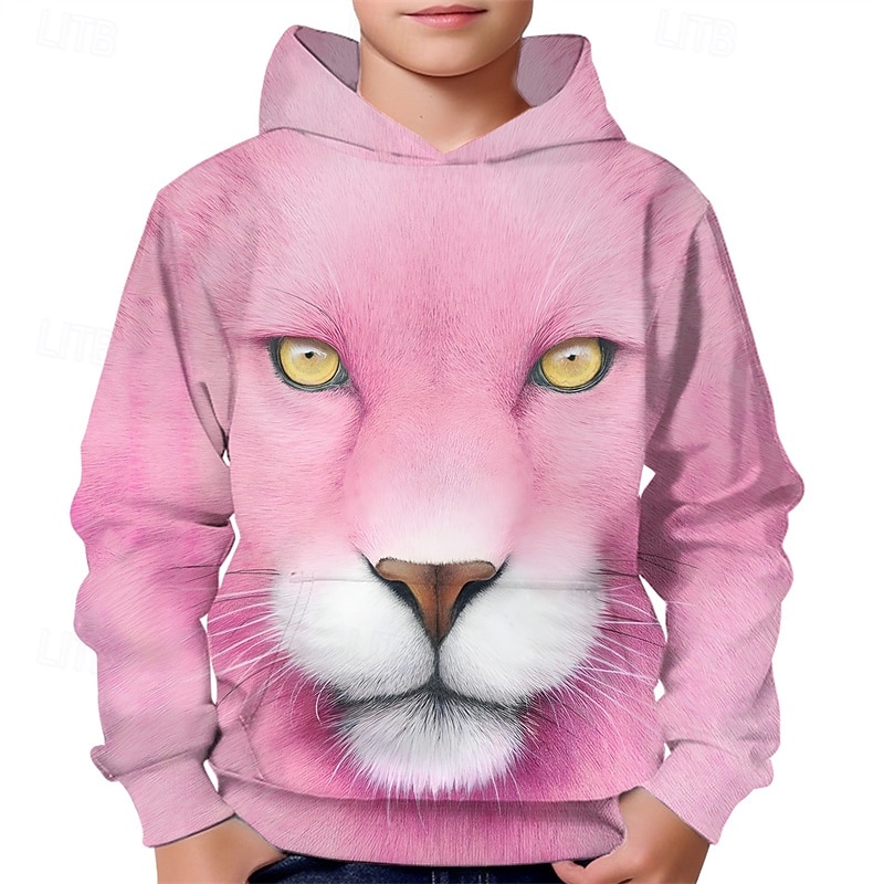 Pojkar 3D Djur Leopard Huvtröja Långärmad Vår Höst Mode Streetwear Barn 4-12 år Huva Utomhus Ledigt Dagligen Normal 2025 - $18.99 –P1