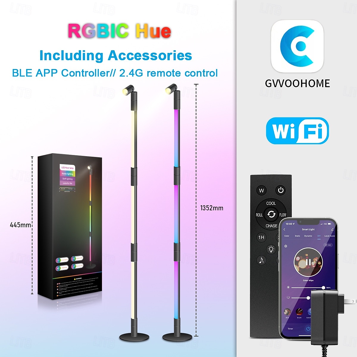 Corner Floor Lamp RGB, LED Floor Lamp with Music Sync and 16 Million DIY Colors, App & Remote Control, Color Changing Modern Smart Corner Lamp for Bedroom Living Room 2026 - $62.99 –P1