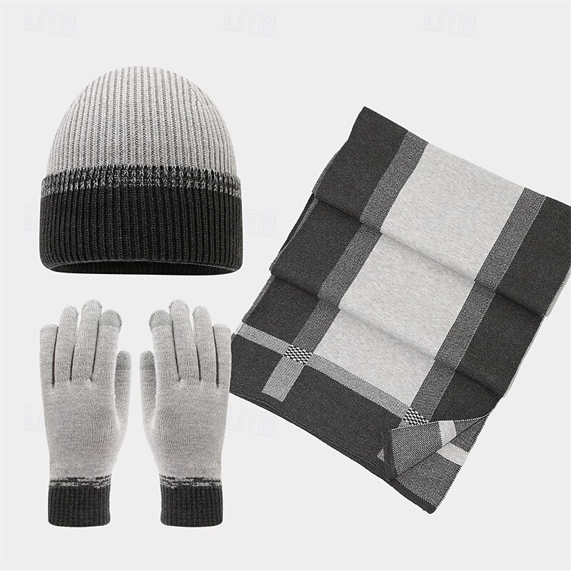 Homens Gorro Chapéus de inverno Gorros Conjunto de chapéu e luvas Gorro de inverno Caqui Cinzento Claro Fibras Acrilicas 3 Peças Tricotado Aconchegante Roupa Diária Para Noite Bloco de cor Quente de 2025 por $28.99 –P5