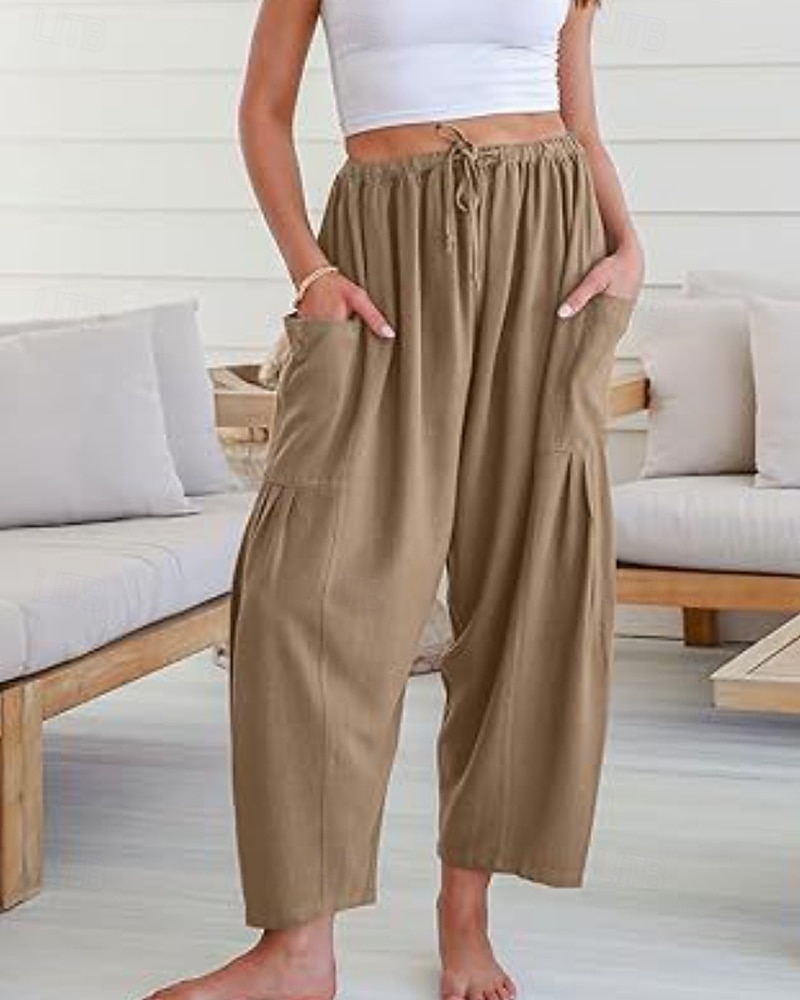 Per donna Gamba larga Chinos Streetwear Casual Lunghezza intera Vita media Semplice Coulisse Tasca Confortevole Micro-elastico All'aperto Vacanza Streetwear Rosso scuro azzurro cielo Nero Bianco del 2025 a $24.99 –P1