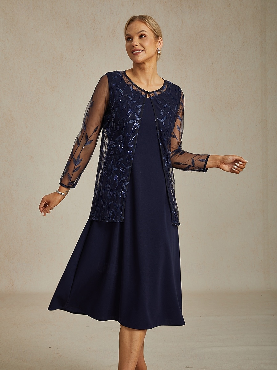 Dámské Oblečené topy Krajkové topy Flitry Květinový Elegantní stylové Základní Dlouhý rukáv Tričkový Dlouhé topy Svatební host Párty večerní šaty Poloformální Námořnická modř Jaro Podzim Zima 2026 - $62.99 –P5