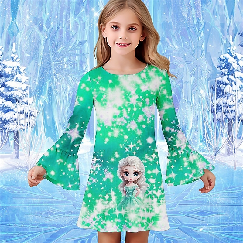 ragazze' 3D Cartoni animati Abito Vestito con Volant Manica Lunga Estate Primavera Vacanza Quotidiano Ferie Bello Dolce Bambini 4-12 Anni Vestito Casual Lunghezza al ginocchio Vestibilità regolare del 2025 a $15.99 –P4