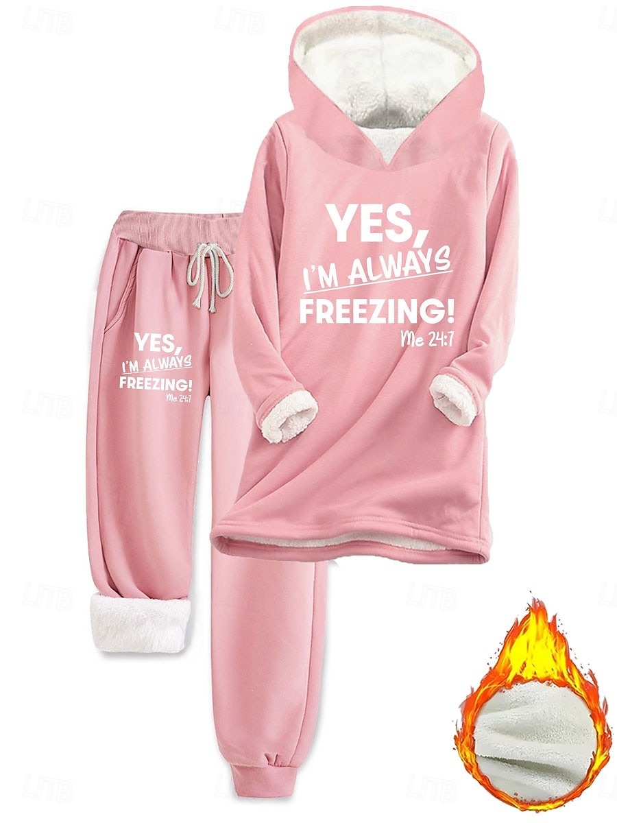 Mulheres Diário à moda Conjuntos de duas peças Moletom Conjuntos de calças Manga Longa Com Capuz Gráfico Letra Com Cordão Imprimir Casual Diário Preto Rosa Rosa Escuro Outono Normal de 2025 por $47.99 –P9