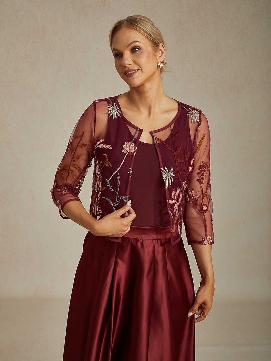 Γυναικεία Δαντελένια μπλουζάκια Φλοράλ Κομψό Στυλάτο Στρογγυλή Ψηλή Λαιμόκοψη Crop Tops Επισκέπτης γάμου Βραδινό Ρούχα για Πάρτυ Δαντέλα Κεντητό Κρασί Καλοκαίρι Άνοιξη Φθινόπωρο 2025 - AU $81.65 –P6