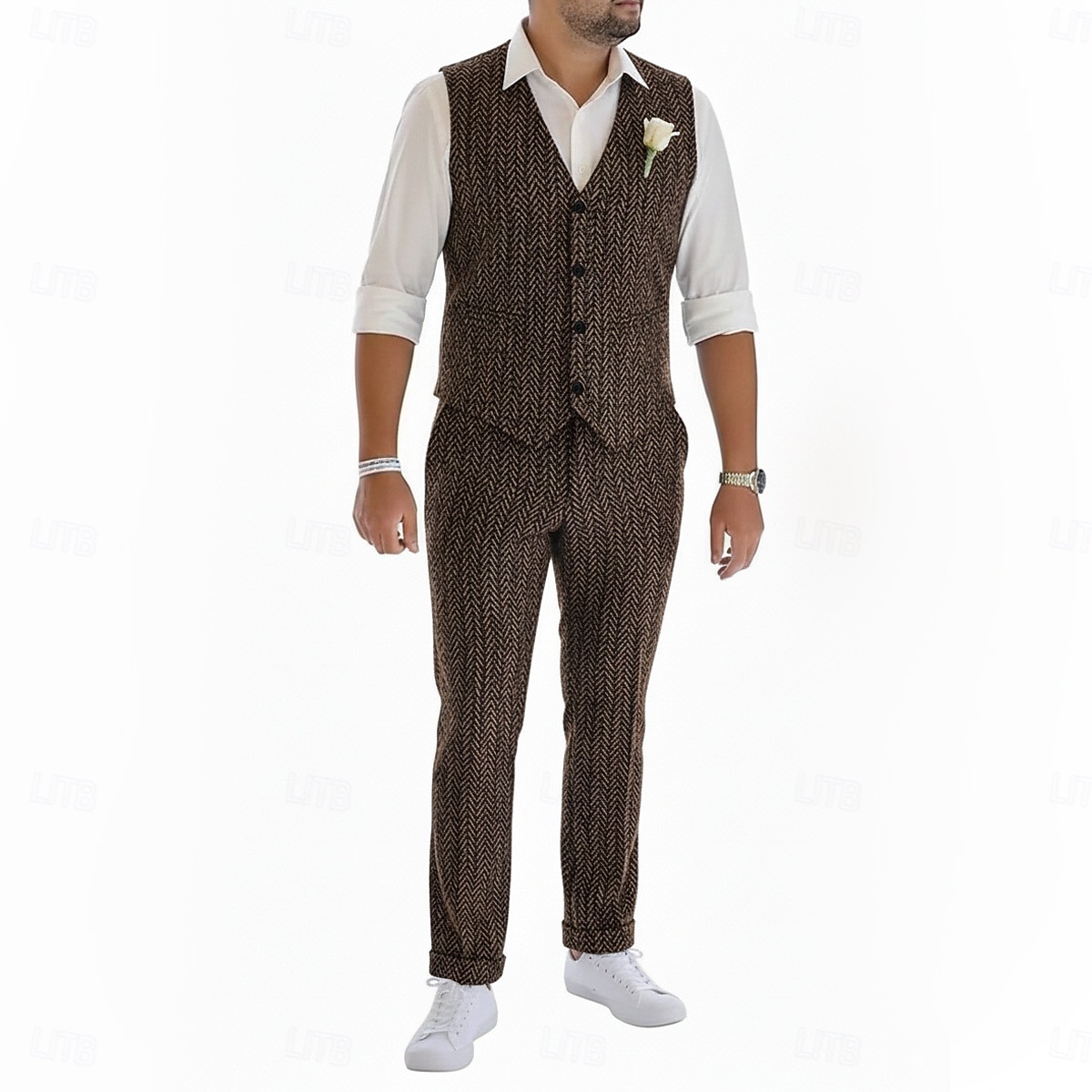 Men's Wedding Party Business Suits Notch Lapel Black Brown Daily Casual Herringbone Standard Fit 2 Piece 2025 - $69.99 –P1