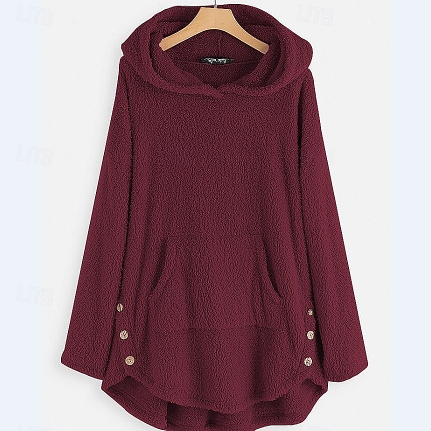 Жен. Толстовка с капюшоном и пуловером Полотняное плетение На каждый день Длинный рукав Капюшон Обычные топы Для улицы На каждый день Повседневные Карман Пуговицы Черный Белый Розовый Красный Зеленый 2025 - €23.99 –P5