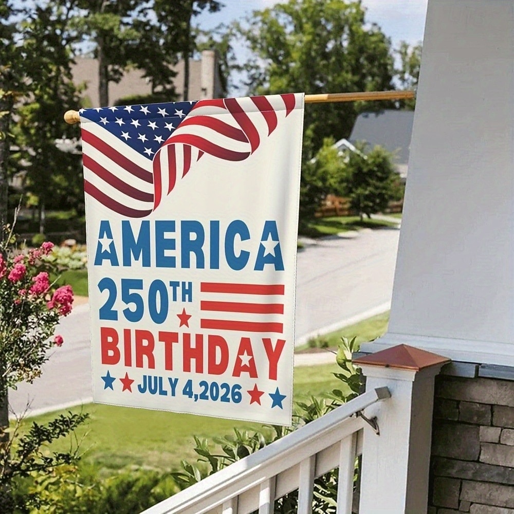 Zahradní vlajka k 250. výročí USA z let 1776-2026, vlastenecký americký narozeninový venkovní banner na zahradu, trávník, verandu nebo dekoraci ke Dni nezávislosti. 2026 - $11.99 –P2