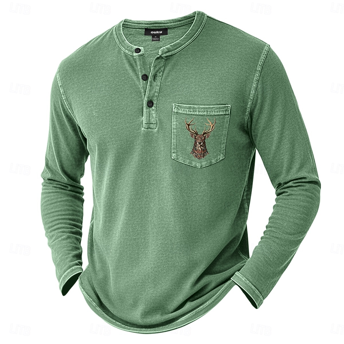 SoftFade™ Men's Henley Shirt 100% Cotton Acid Wash Shirt T shirt Tee Long Sleeve Vintage Retro Vintage Casual Distressed Pocket Garment Dyed Faded Henley Casual Spring Fall Purple Henley T-Shirt 2026 - $31.99 –P7