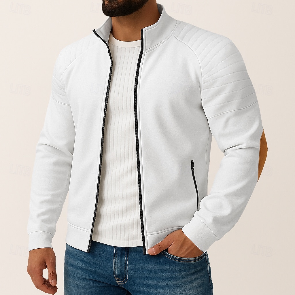 Herren Outdoorjacke Hemdjacke Formell Heim Tasche Minimalistisch Frühling Herbst Einfarbig Aktiv Neutral Hemdkragen Regulär Schwarz Weiß Marineblau Blau Jacken 2026 - $33.99 –P1