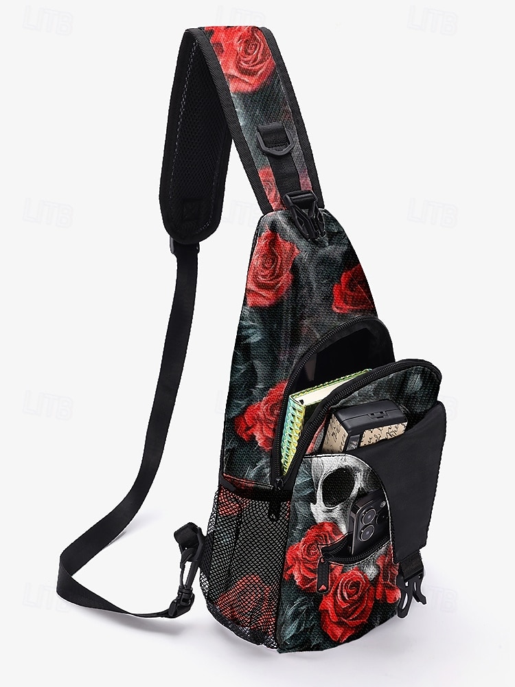 Męskie Torba przez ramię Saszetka na klatkę piersiową Torba na ramię Poliester Na zewnątrz Halloween Codzienne Zamek Nadruk Duża pojemność Lekki Multi Carry Czaszka Czarny / Złoty Czarny / Czerwony 2025 - $24.99 –P8