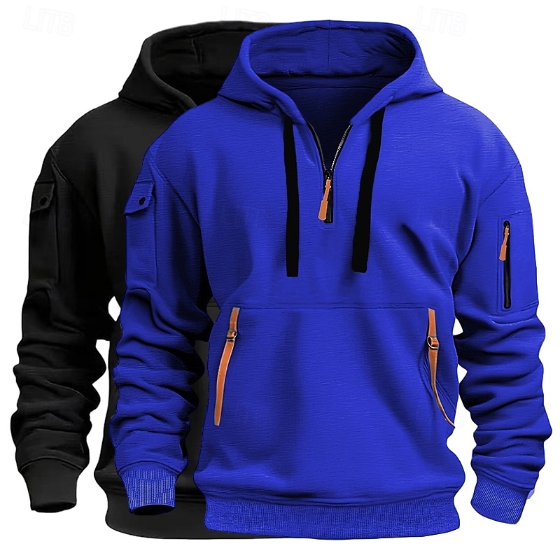 Homme Sweat à capuche Sweat à capuche quart zippé Sweat à capuche tactique Kaki + Noir Gris clair + bleu Gris foncé + Noir Blanc + Gris clair Vin+Noir À capuche Uni Fermeture éclair Sport & Loisir de 2025 ? $39.99 –P11