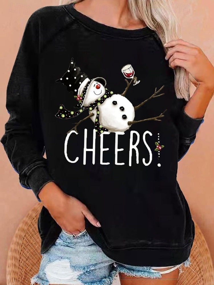 Felpa con cappuccio pullover donna di Natale Pupazzo di neve Moda grafica Casual Maniche lunghe Collo rotondo Regular Tops Casual Festività Nera Verde Grigia Primavera Autunno Inverno del 2025 a $31.99 –P2