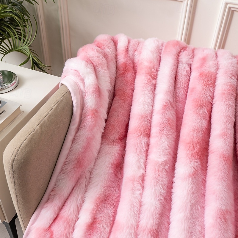Nowy dwustronny koc z imitacji futra królika w stylu tie-dye z 2025 roku, gruby koc na jesień i zimę, narzuta na sofę i do domu 2025 - $14.49 –P1