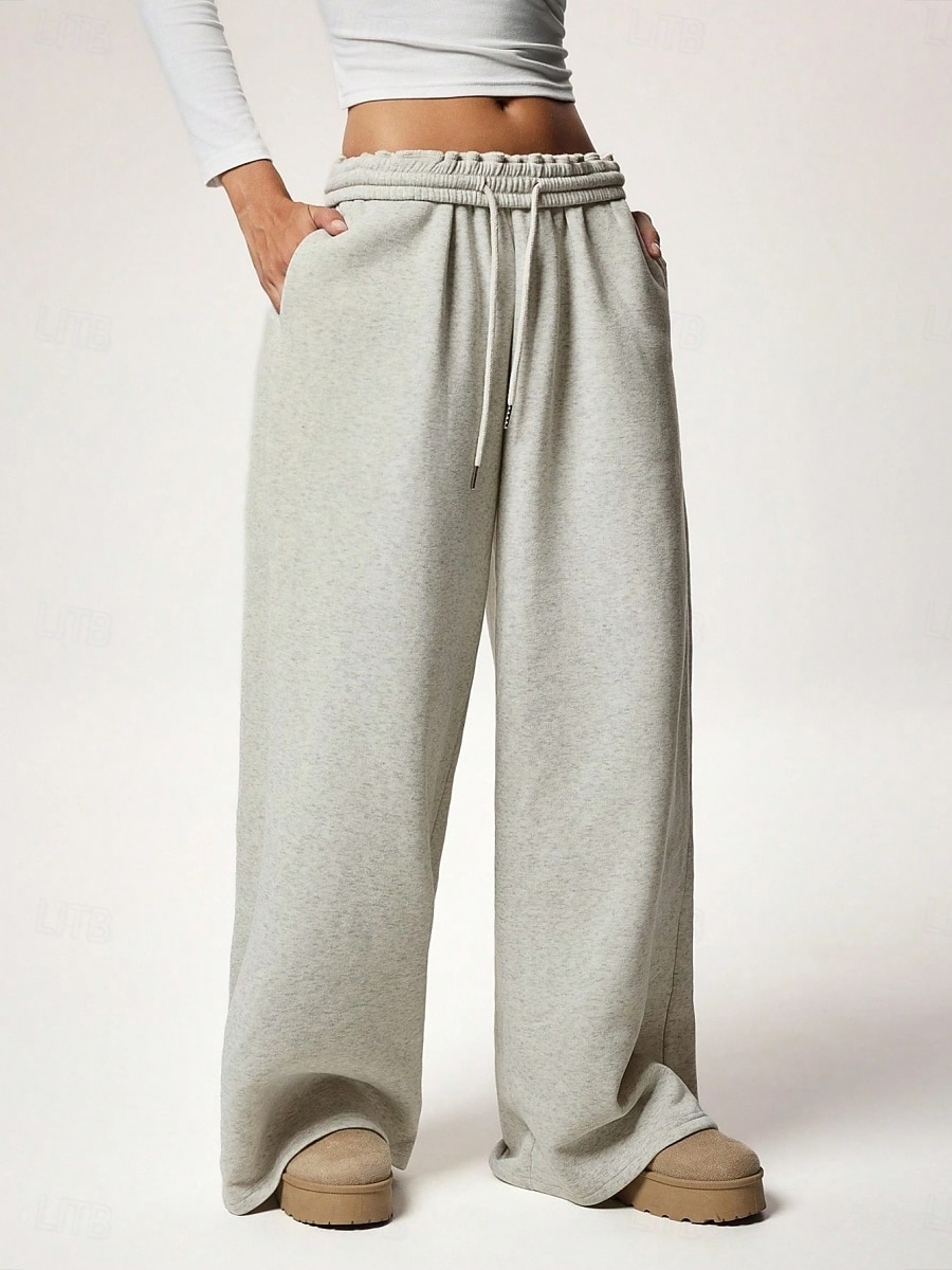 Femmes Joggings Jambe large Chinos Mode Streetwear Occasionnel Longueur complète Taille haute Uni Ceinture Élastique Confortable Doux Élastique Extérieur Rue Gris clair Noir Blanche Rouge Ét de 2026 ? $29.99 –P3