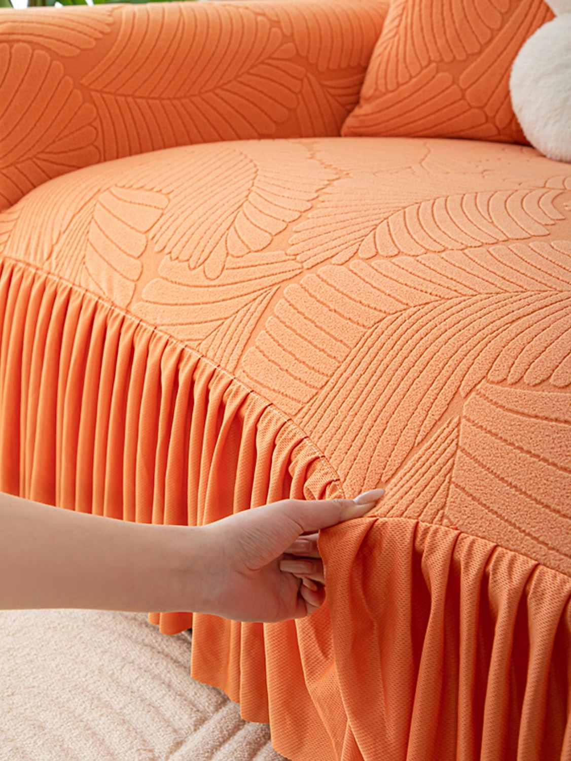 Capa de sofá com saia elástica jacquard, cor sólida premium, quatro estações, espessada, antiderrapante, universal, capa para sofás de 2026 por $50.99 –P15