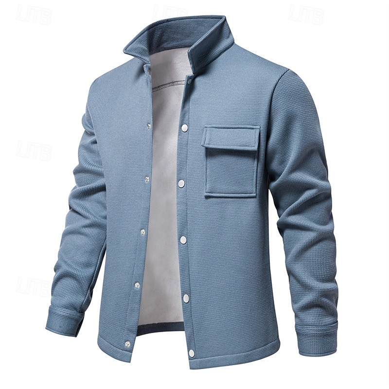 Herren Waffeljacke Fleecejacke Cargo-Jacke Freizeitjacke Urlaub Täglich Warm Tasche Herbst Winter Einfach Mode Klassisch Revers Regulär Schwarz Weiß Marineblau Blau Khaki Jacken 2025 - $54.99 –P15