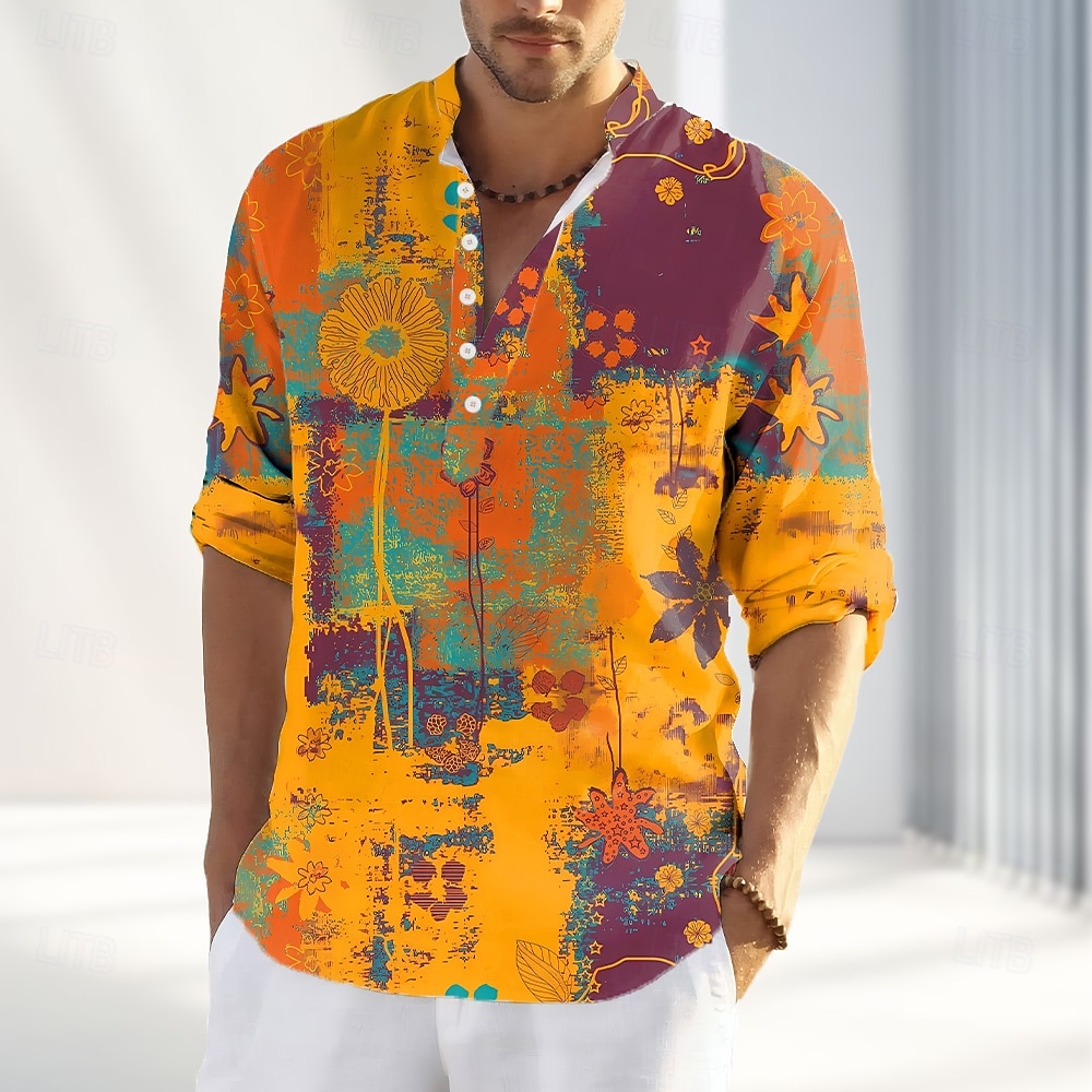 Per uomo Stampa Maglietta Maglia Henley Manica Lunga Designer Retrò Vintage Casual Streetwear Casuale Quotidiano Estate Primavera Autunno Giallo Arancione Henley Maglietta Henley del 2026 a $22.99 –P1