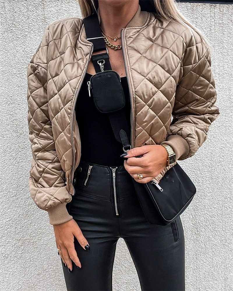 Per donna Giacca imbottita Giacca Casual Caldo Confortevole Cerniera Tasca Moda All'aperto Semplice Uscire Weekend Cerniera Regolare Collo alla coreana Vestibilità regolare Manica Lunga Capispalla del 2025 a $26.99 –P8