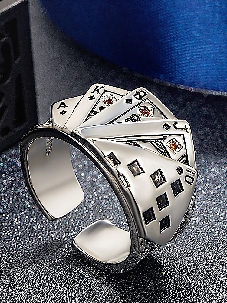 Pánský pokerový prsten z lehké slitiny – nastavitelný pásek s vintage designem hracích karet, vhodný pro gotický, punkový styl, párty a běžné nošení 2025 - $7.99 –P4