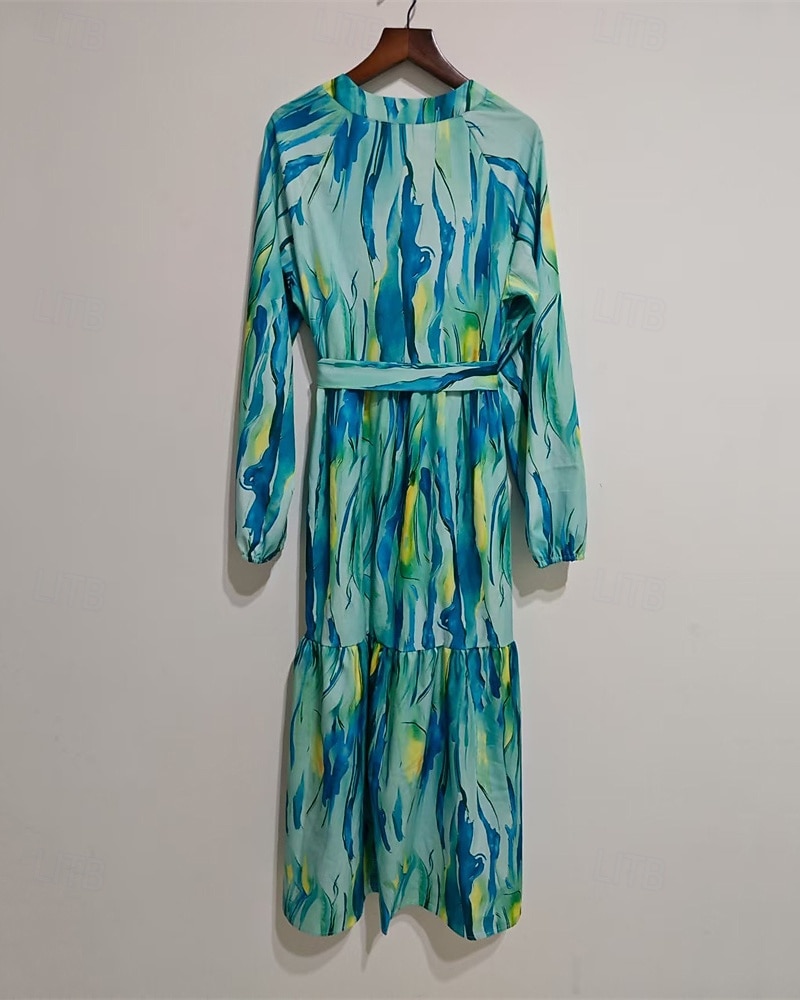 Femmes Robe Midi Robe Décontractée Robe Imprimée Élégant Mode Moderne Extérieur Quotidien Sortir Coupe régulière Graphique manche longue Col en V Bleu Printemps Automne de 2025 ? $31.99 –P3