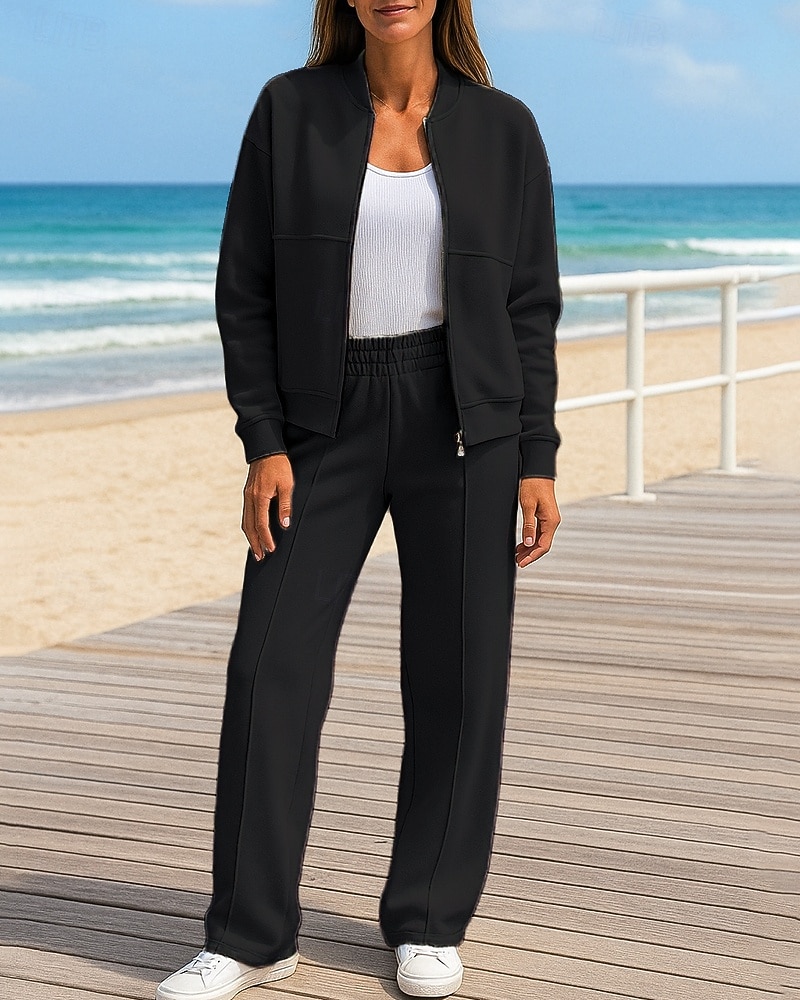 Damen 2-teilige Outfits Lounge-Sweatshirt Tasche Einfarbig Kombination Herbst Schwarz Weiß Spandex Outdoor Reise Sport Feuchtigkeitsableitend Langarm Sport Sportkleidung Mikroelastisch Normale 2026 - $20.49 –P5