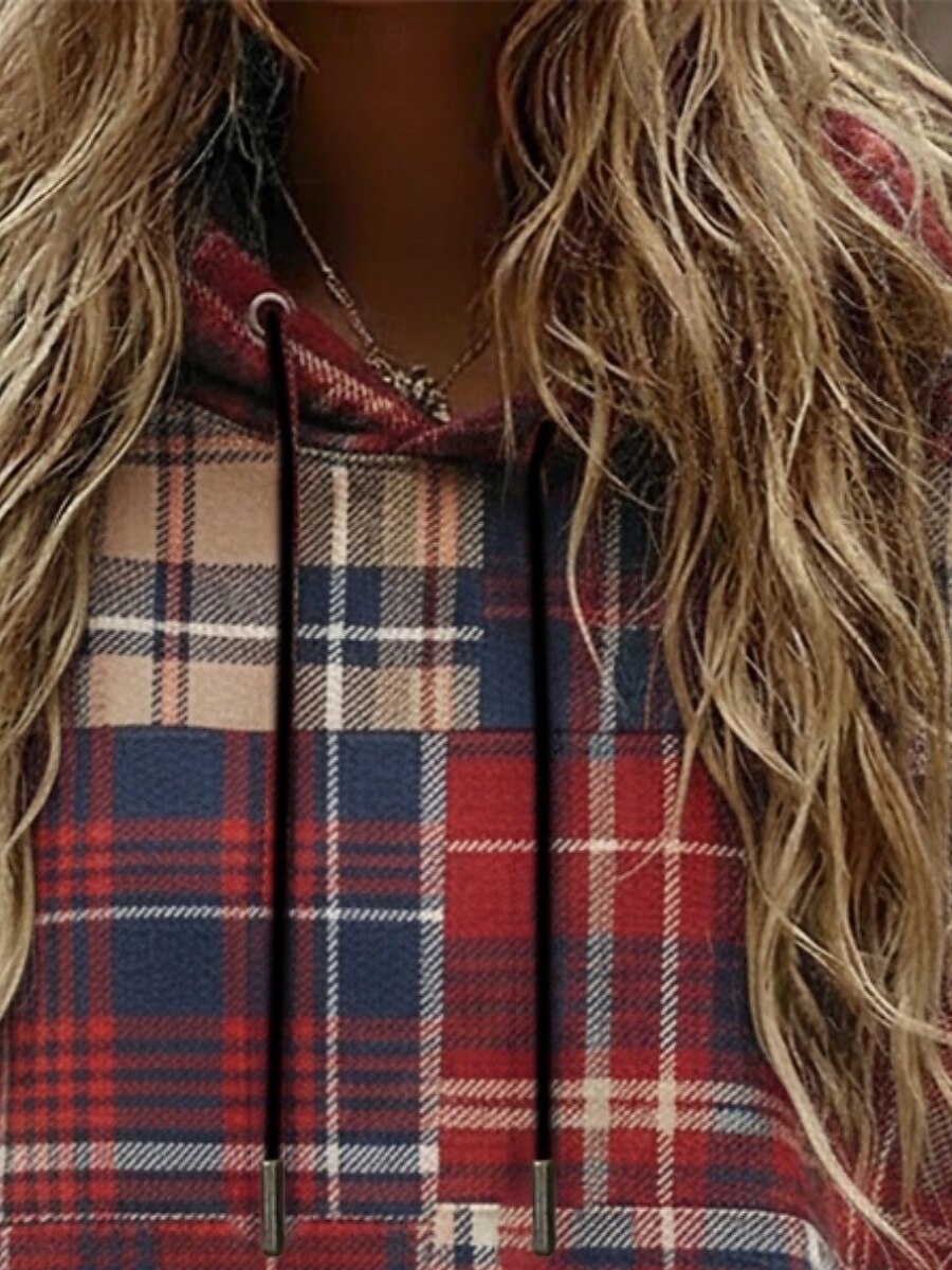 Damskie Pullover Z kapturem Kratka Moda Moda miejska Codzienny Długi rękaw Kaptur Zwykłe topy Na co dzień Codzienny Sport Ściągana na sznurek Kieszeń Nadruk Czerwony Wiosna Jesień 2025 - $32.99 –P2