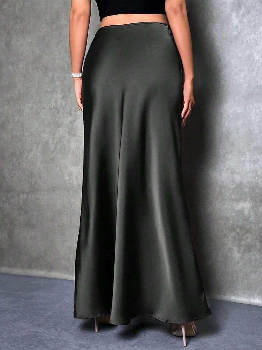 Women's Satin Skirts Elegant Fashion Maxi High Waist Skirts Plain Micro-elastic Party Street Black Fuchsia Green Khaki Spring 2026 - $25.99 –P18