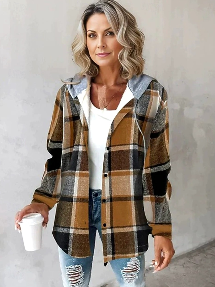 Damen Kapuzenpullover Druck Fronttasche Grafik Geometrisch Karomuster Vintage Lässig Langarm Mit Kapuze Normale Oberteile Lässig Straße Alltagskleidung Rote Braun Grün Hell Gray Herbst Winter 2026 - €32.99 –P2