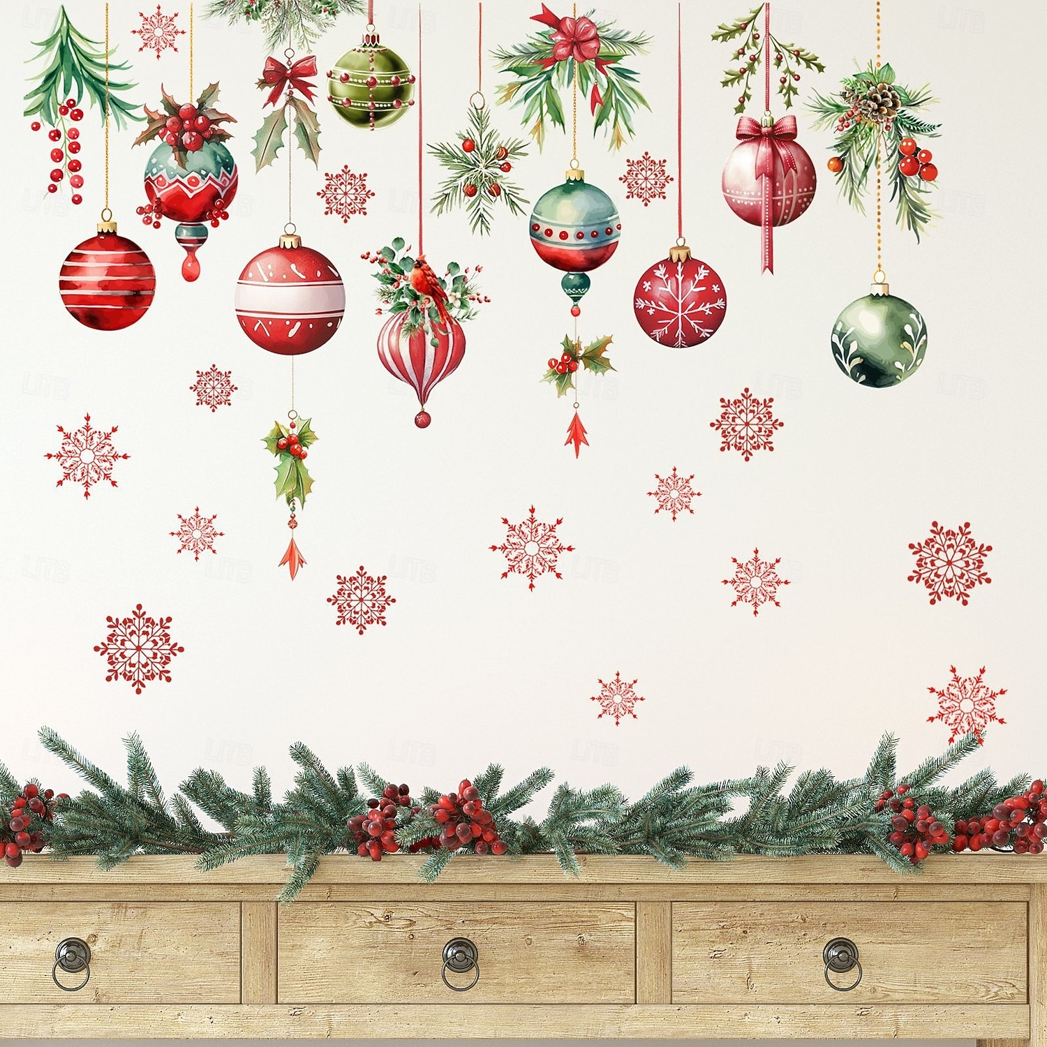Christmas Sticker Wall Decals Snowflake Colorful Ball Pinecone Hanging Ornament Removable Vinyl Mural Holiday Party Living Room Glass Window Door Background Decoration For Home 2025 - $11.99 –P2