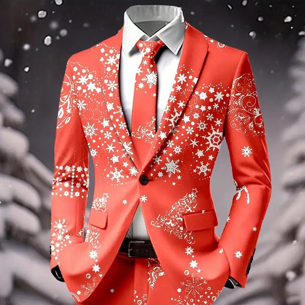 Pánské Blejzr Kabát Vánoce Dovolená Ležérní Běžné Denní Na běžné nošení Podzim zima 100% polyester Sněhová vločka 3D tisk Knoflíky Zahřívací Pohodlné Jednořadé Blejzr Červená 1 Červená 4 Červená 3 2025 - $64.99 –P2