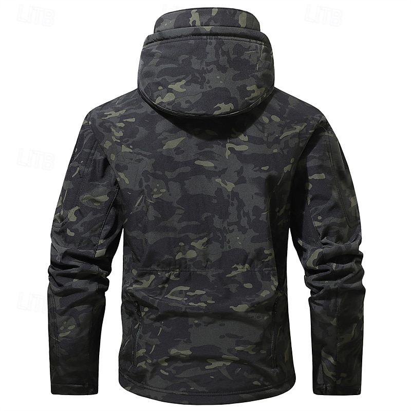 Herr Utomhusjacka Softshelljacka Vandringsjacka Semester Dagligen Vindtät Vattenfast Ficka Höst Vinter Kamuflasje Mode Klassisk Huva Normal Mörkgrå Svart Ljusgrön Blå Mörkgrön Jacka 2026 - $47.99 –P15