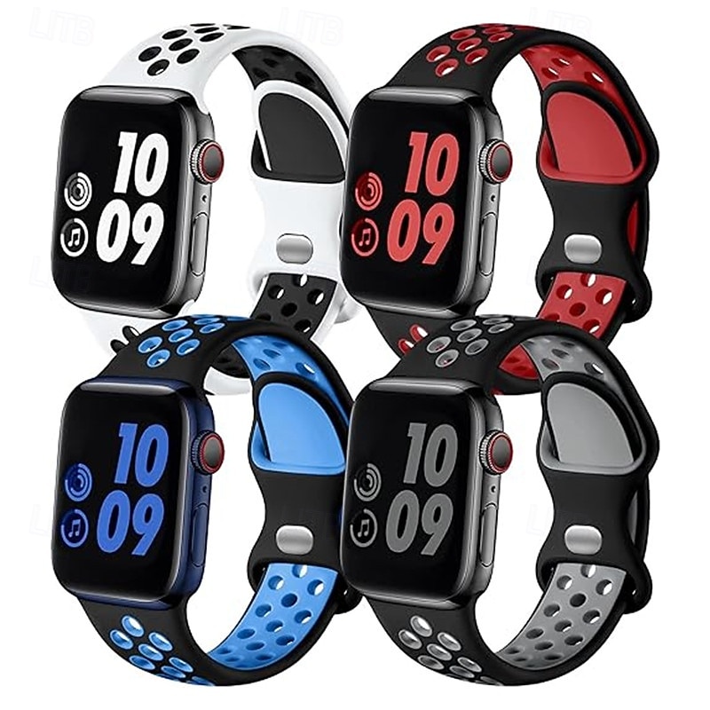 4 pezzi Cinturino Sportivo Chiusura moderna Ciclo sportivo Compatibile con Cinturino dell'Apple Watch 38mm 40mm 41mm 42mm 44mm 45mm 49mm Due toni Regolabili Silicone Cinturino di ricambio per iwatch del 2026 a $20.99 –P4