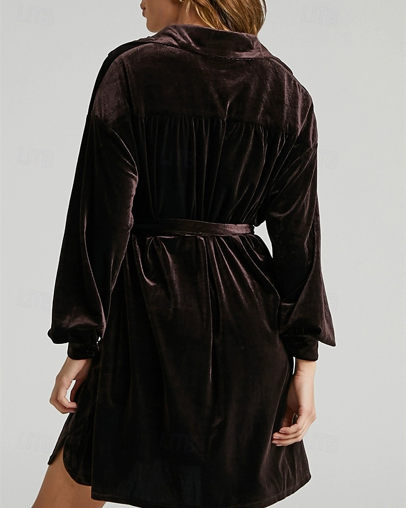 Femmes Robe Midi Robe Décontractée Mode Classique Moderne Extérieur Vacances Fête Coupe régulière Uni manche longue Col de chemise Violet Marron Vert Été de 2025 ? $26.99 –P5