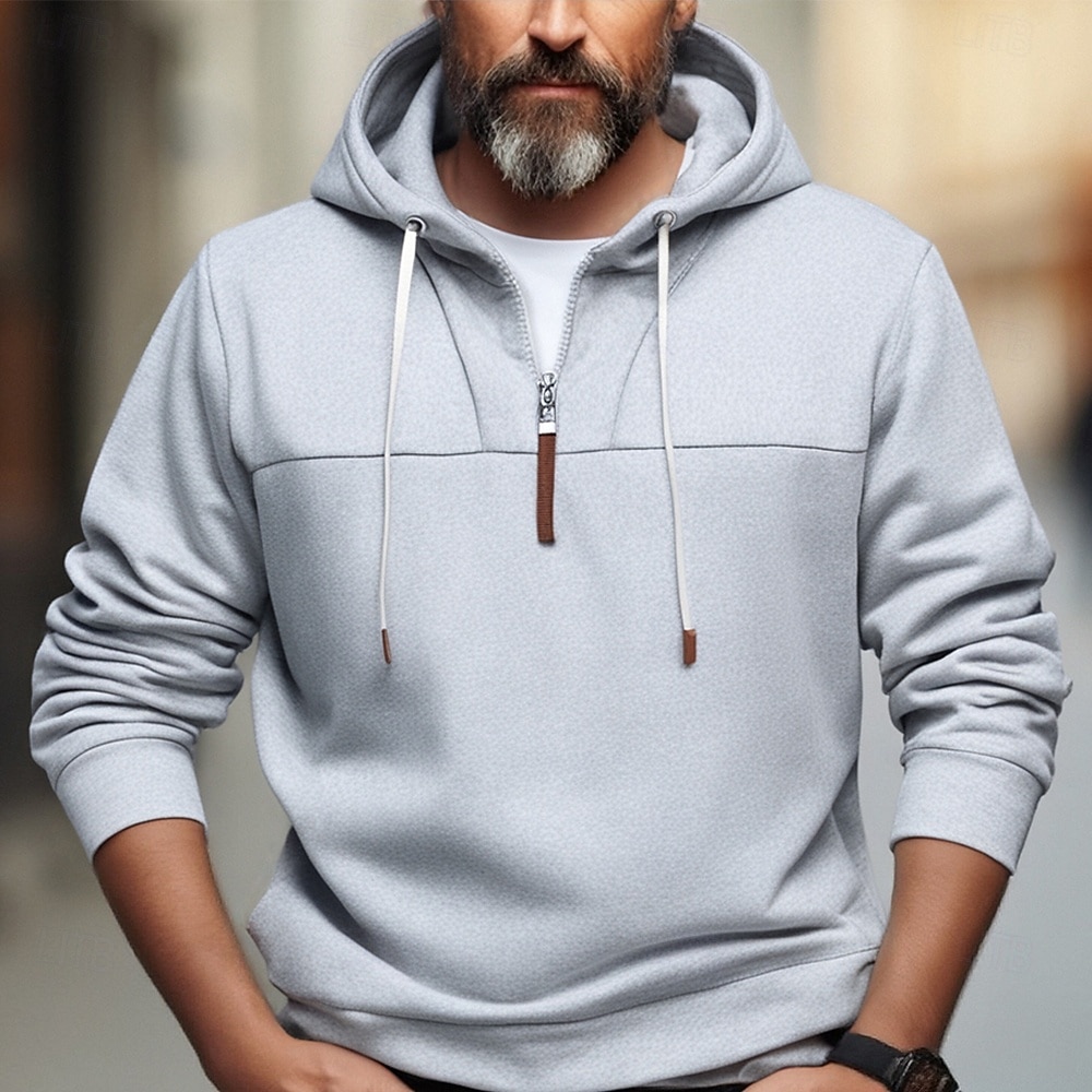 Męskie Bluza z Kapturem Bluza z kapturem na zamek błyskawiczny Czarny Biały Wino Granatowy Khaki Kaptur Równina Quarter Zip Sport i turystyka Codzienny Święto Poliester Moda miejska Podstawowy 2025 - $28.99 –P1