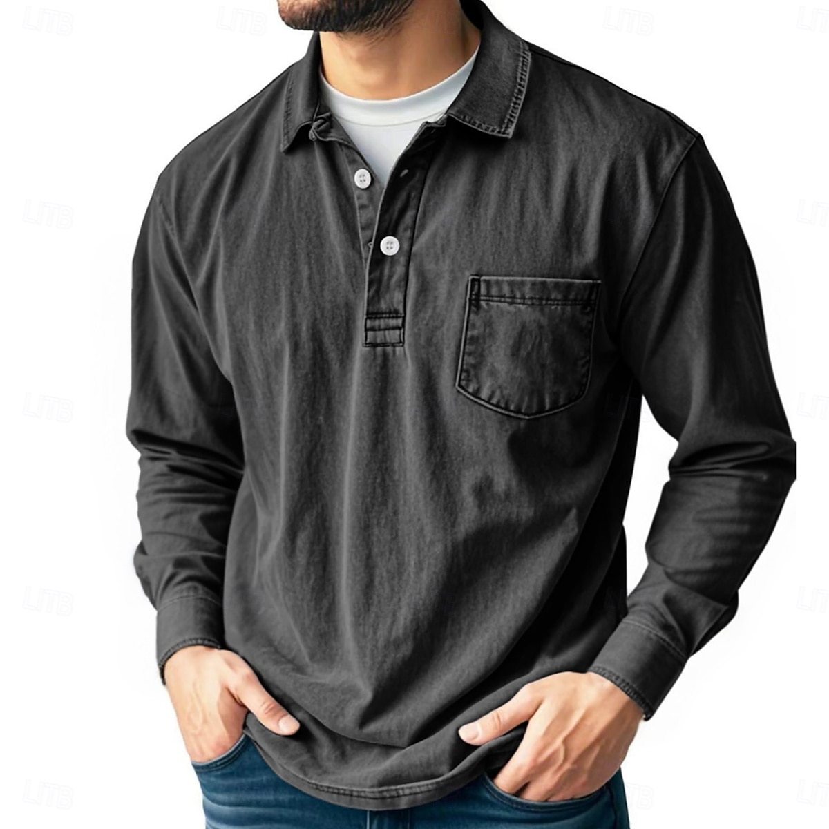 Men's Vintage Polo Shirts Golf Polos Shirts Street Business Classic Long Sleeve Vintage Basic Solid Color Pocket Fall Winter All-Seasons Regular Fit Pink Black Gray Blue Purple Khaki Polo Shirts 2025 - $28.99 –P3