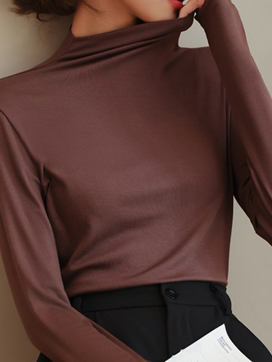 Damen Bluse Einfarbig Stilvoll Lässig Langarm Hoher Ausschnitt Normale Oberteile Täglich Blau Schwarz Weiß Braun Khaki Herbst Winter 2026 - $16.89 –P7