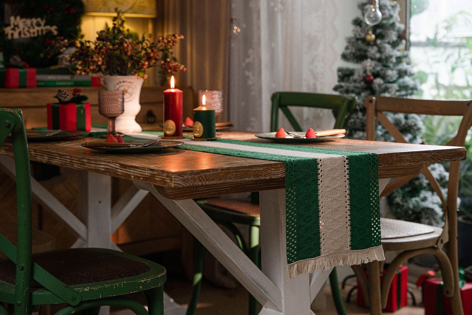 дорожка для стола из хлопка и льна в американском стиле, полосатая двухцветная ткань с кисточками, натуральный материал, праздничное украшение 2026 - $8.49 –P6