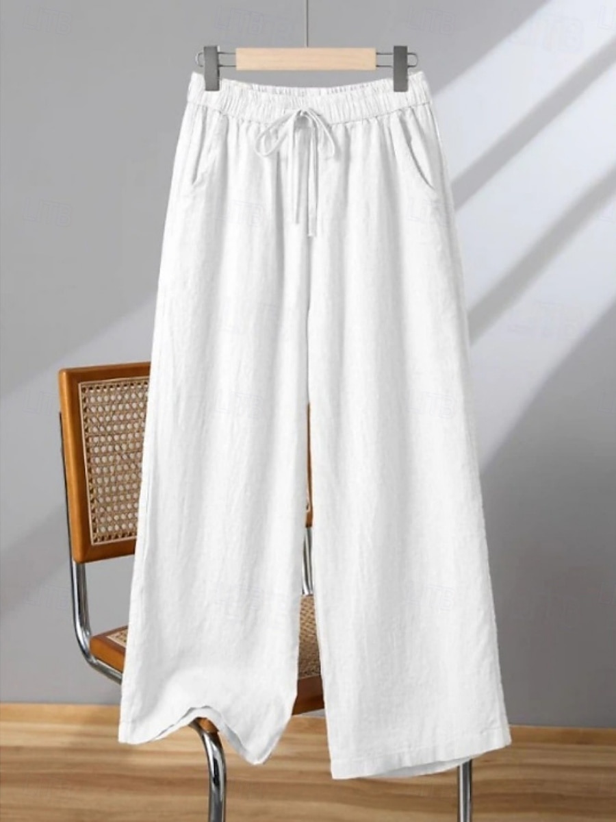 Per donna Pantaloni in cotone e lino Gamba larga Chinos Vintage Essenziale Casual Lunghezza intera Vita Alta Semplice Tasca Fascia Elastica Comodo Morbido Confortevole Elasticizzato All'aperto del 2025 a $19.99 –P7