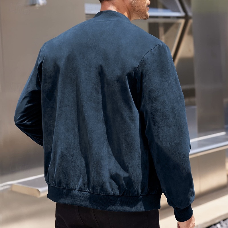 Herren Imitat-Lederjacke Freizeitjacke Urlaub Täglich Warm Tasche Herbst Winter Einfach Mode Klassisch Stehkragen Regulär Schwarz Marineblau Meeresblau Braun Armeegrün Jacken 2025 - $27.99 –P15