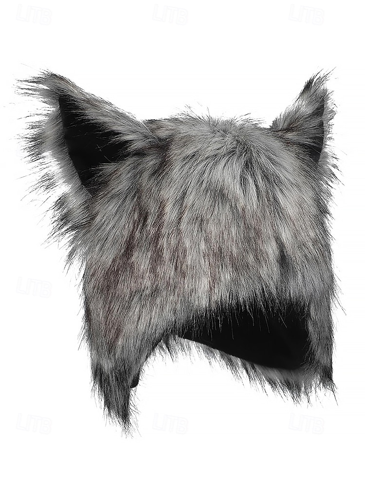 мужская шапка с волчьими ушками на Хэллоуин – пушистая полиэстеровая плюшевая шапка для костюмированной вечеринки, вечеринки и зимнего ношения 2025 - $14.99 –P4