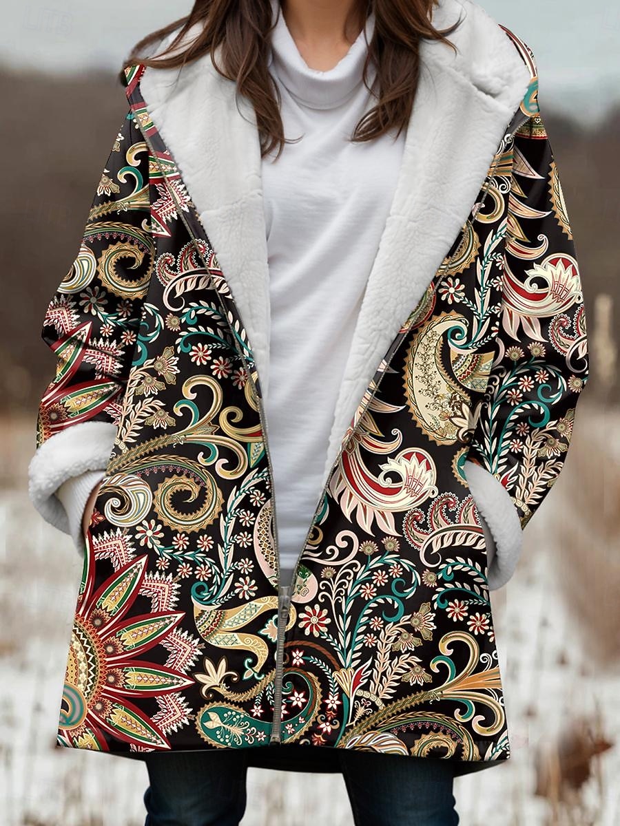 Γυναικεία Μπουφάν fleece Παλτό γούνα Μπουφάν με κουκούλα Διατηρείτε Ζεστό Αναπνέει Φερμουάρ Τσέπη Fleece Lined Καθημερινό Φλοράλ Διακοπές Δρόμος Causal Καθημερινά Ρούχα Φερμουάρ Μακρύ 2026 - $57.99 –P3