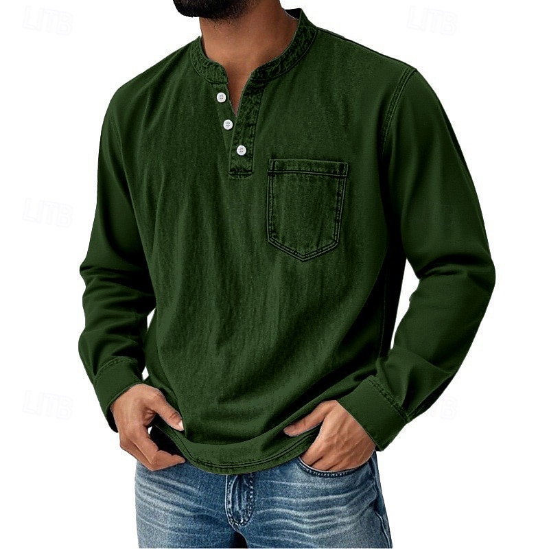 Pánské Retro Tričko Henley Tričko Tričko Dlouhý rukáv Retro Na běžné nošení Ležérní Jaro Podzim Celý rok Černá Růžová Fialová Vodní modrá Hnědá Henley Tričko Henley 2025 - $27.99 –P7