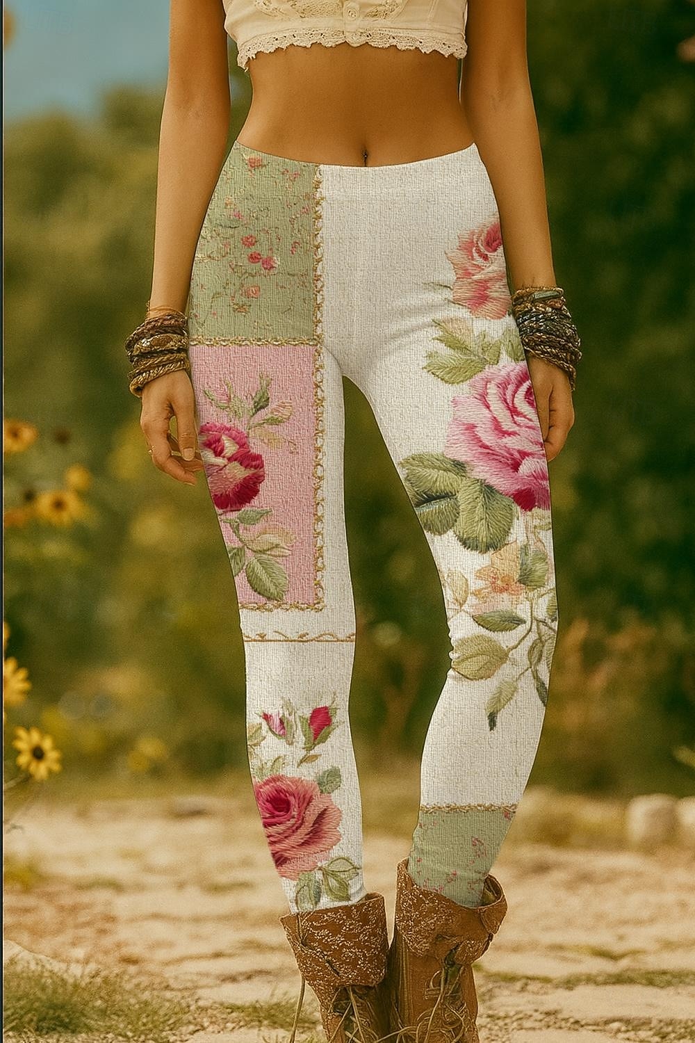 Women's Leggings Vacation Vintage Ethnic Style Full Length High Waist Floral Graphic 3D Print Quick Dry Breathability Soft Stretchy Daily Home Outdoor White Pink Blue Green Summer Spring Fall Regular 2026 - $21.99 –P2