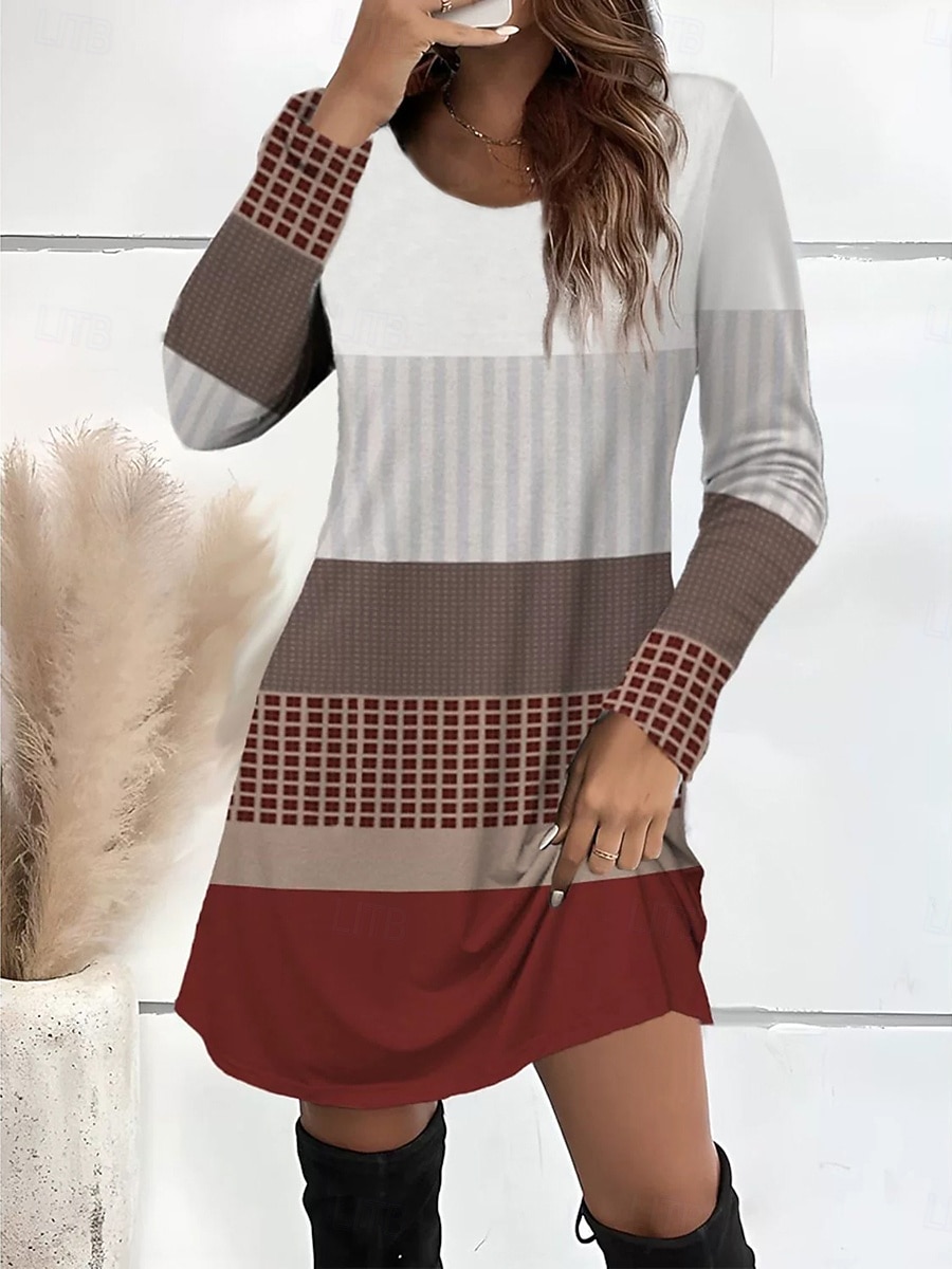 Damen Minikleid T-Shirt-Kleid Sommerkleid A Linie Kleid Lässig Täglich Ausgehen Normale Passform Grafik Geometrisch Langarm Rundhalsausschnitt Rosa Rote Grün Herbst Winter 2025 - $23.99 –P3
