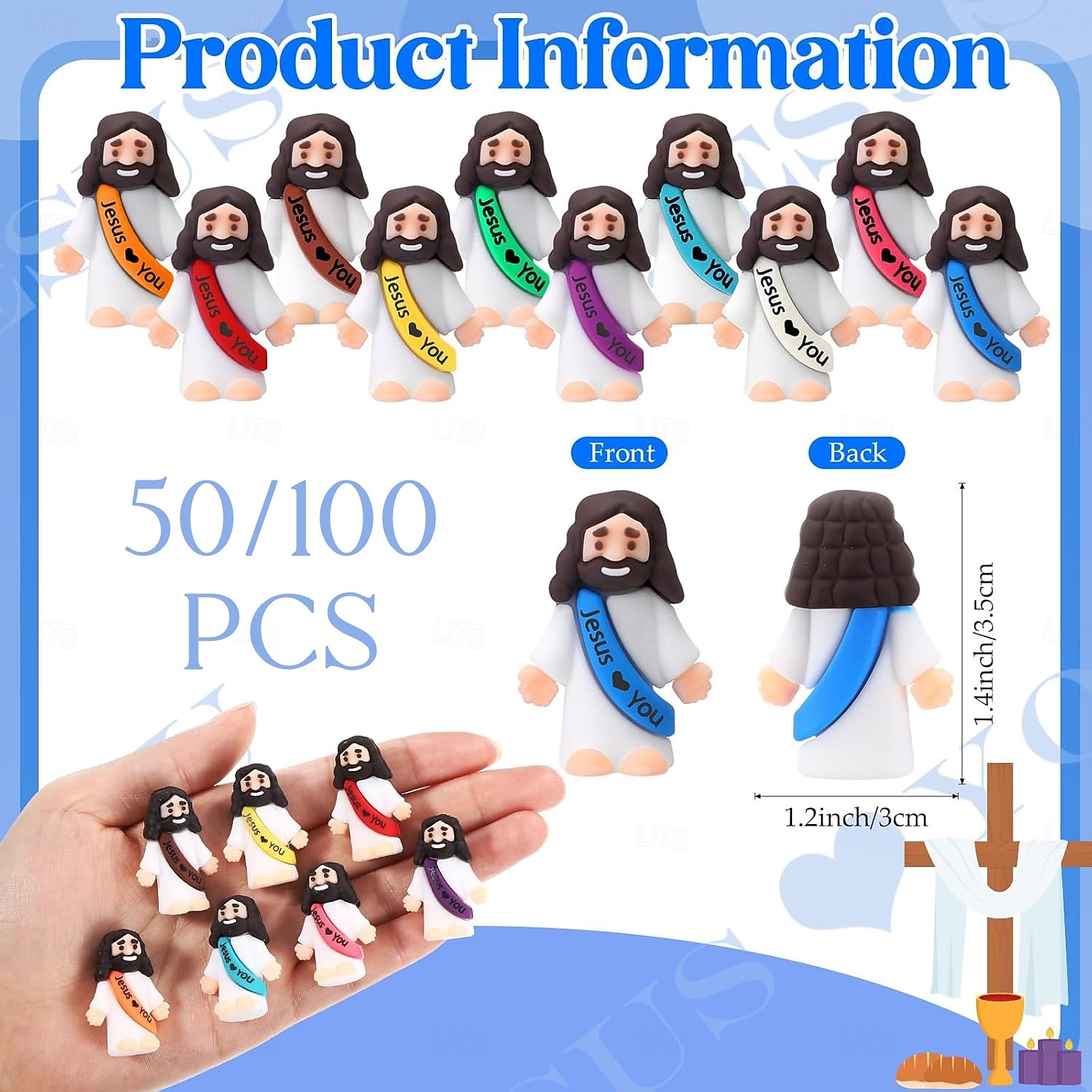 50/100 Stück kleine Jesusfiguren, Original Jesus, ich liebe dich, in Großpackung, winzige Statuen, Mini-Gummispielzeug zum Verstecken spielen, Weihnachts-, religiöse Party-Gastgeschenke, Sonntagsschule 2026 - $21.99 –P2
