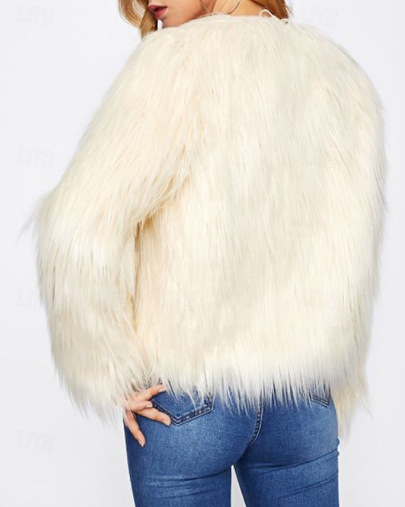 Damen Kunstpelzmantel Warm Bequem Pelze & Leder Mode Einfach Urlaub Straße Ausgehen Wochenende Regulär Rundhalsausschnitt Normale Passform Langarm Oberbekleidung Schwarz Weiß Rosa Herbst Winter 2025 - $39.99 –P16