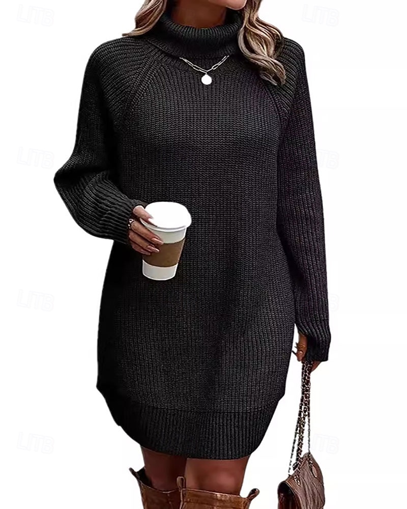 Femmes Mini Robe Robe Pull Mode Moderne Quotidien Fête Sortir Coupe régulière Uni manche longue Col roulé Noir Blanche Vert Véronèse Fuchsia Automne Hiver de 2025 ? $39.99 –P7