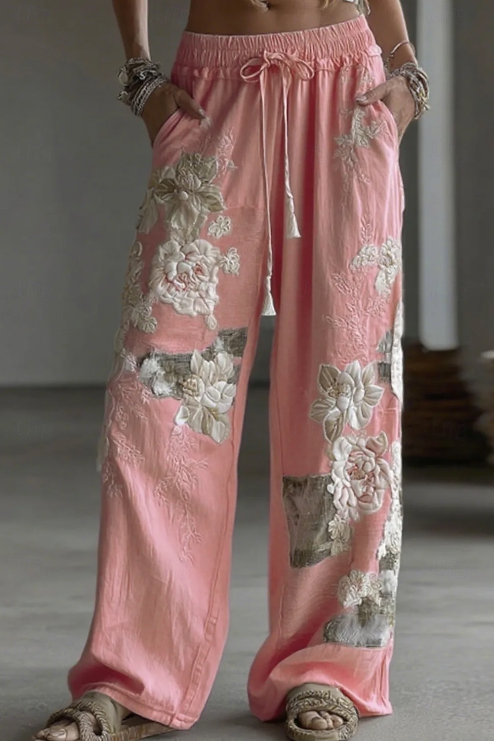 Culottes de Mujer de Lino Tipo Pierna Ancha Vacaciones Vintage Estilo Étnico Largo Completo Cintura Alta Floral Gráfico Secado Rápido Transpirabilidad Suave Inelástico Casual Exterior Vacaciones Azul 2026 - $44.99 –P4